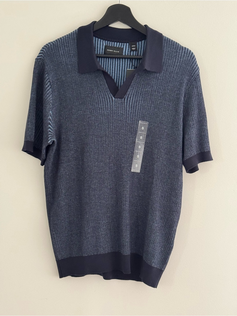 Perry Ellis Dark Navy Ribbed Short-Sleeve Polo
